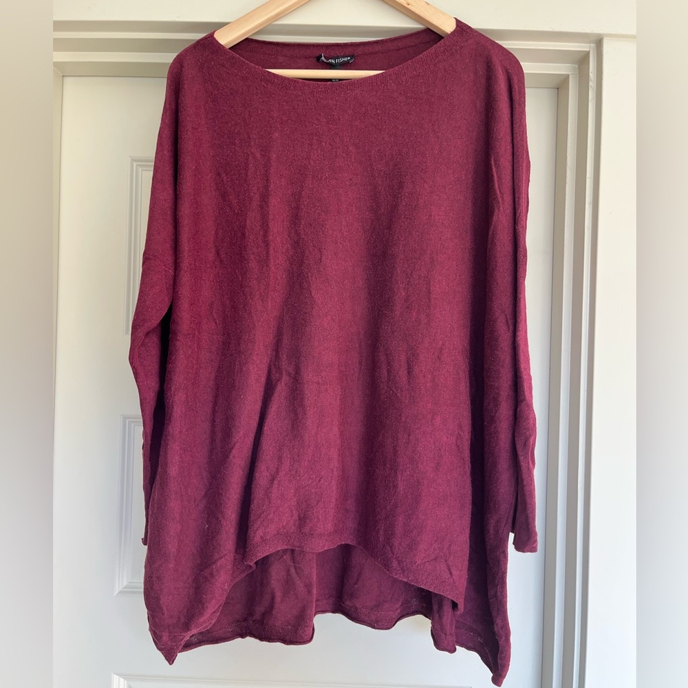 Eileen Fisher Knit High Low Top - Raspberry - Picture 2 of 4